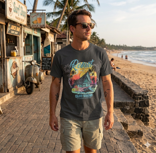 person in a DTG-made shirt